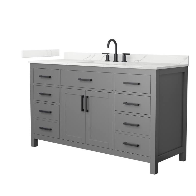 Wyndham Collection WCG2424-60S-QTZ-US3MXX Beckett 60" Free Standing - Dark Gray / Giotto Quartz Top / Matte Black