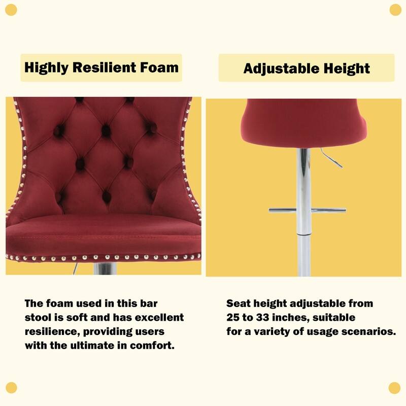 Velvet Upholstered Nailheads Tufted Swivel Bar Stools (Set of 2)