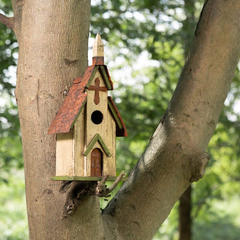 Glitzhome 12"H Rustic Distressed Wood Natural Birdhouse