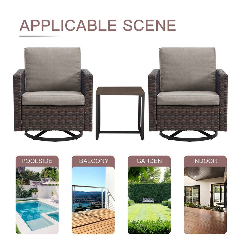 Gymojoy 3 Pieces Outdoor Wicker Swivel Rocker Patio Set
