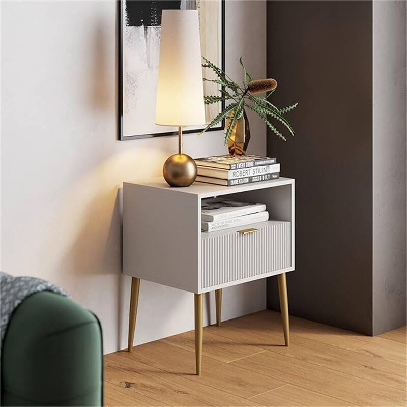 Mid-Century Accent Side or End Table - White/Gold