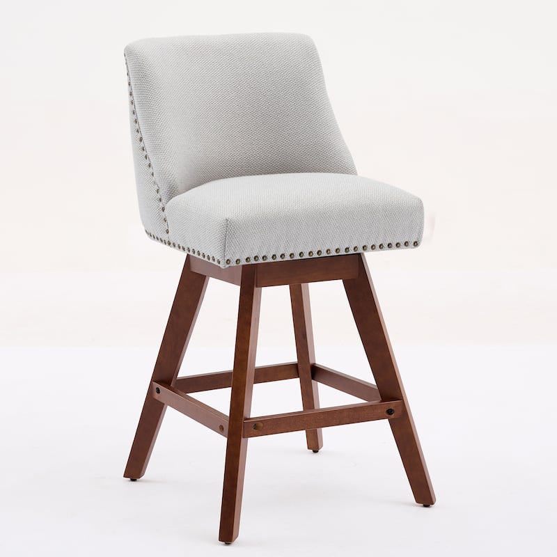 Set of 2 Swivel Bar Stools, 26" Counter Height Upholstered Fabric Barstools for Kitchen Island - Ivory