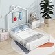 preview thumbnail 18 of 46, Metal House Platform Bed with Guardrail and Chimney
