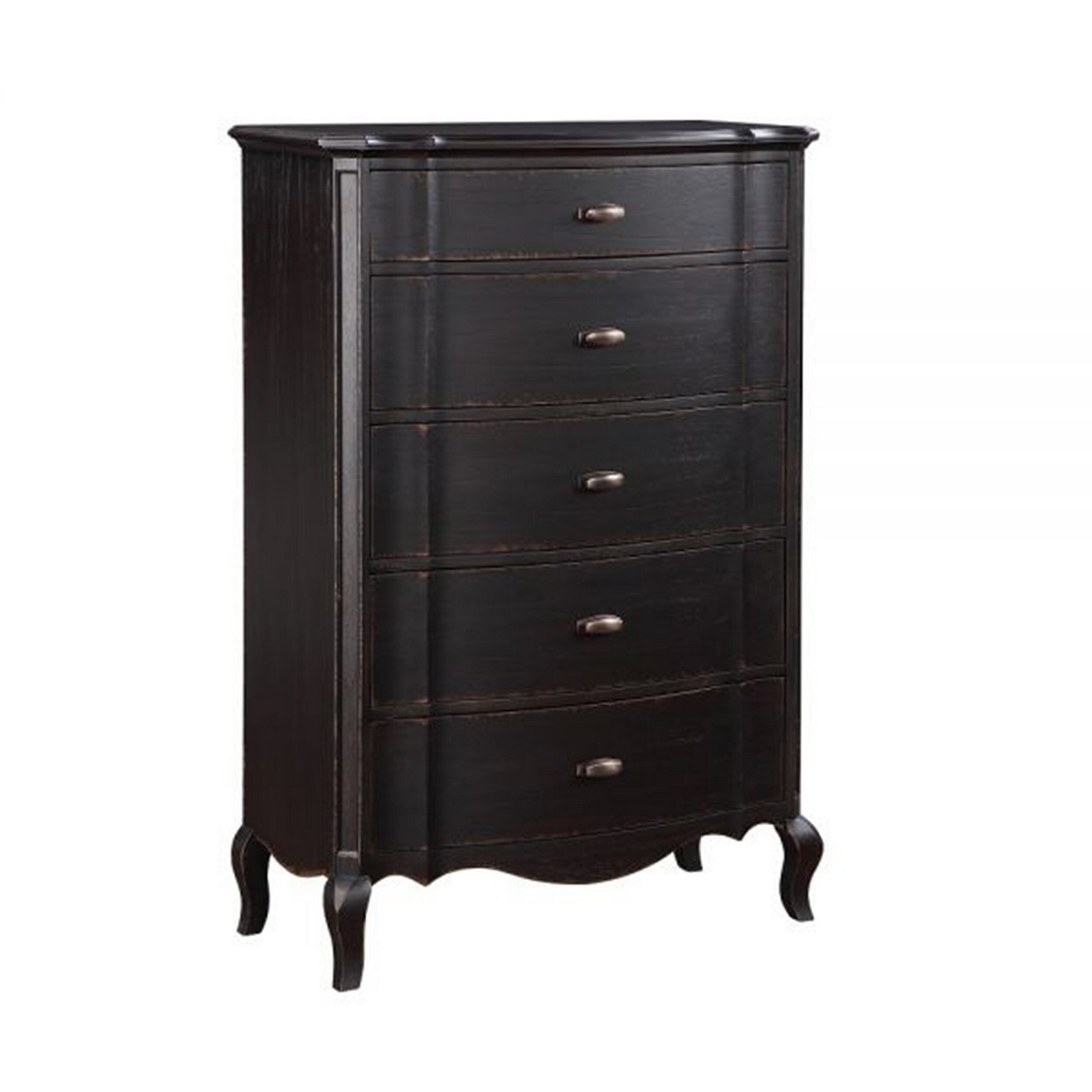 Cherry 38 Inch Tall Dresser Chest 5 Drawer Cabriole Legs Black Rubberwood