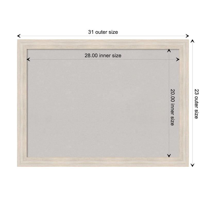 Hardwood White Wash Narrow Wood Framed Grey Corkboard Bulletin Board - Board Size 28x20