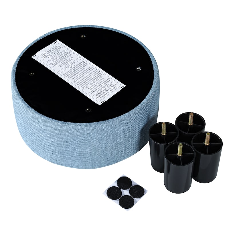 Adeco Round Ottoman Fabric Footrest Modern Padded Chair Footstool