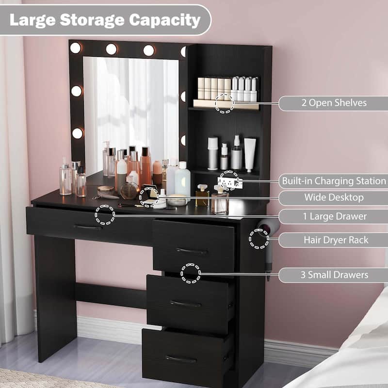 Costway Makeup Vanity Desk with Mirror and Lights Charging Station - 1 PCS
