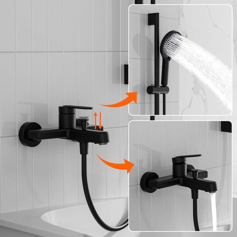 Modland Wall-Mounted Bathtub Faucet with 3-Function Hand Shower, 1.59GPM, Matte Black/Chrome, CUPC Certified