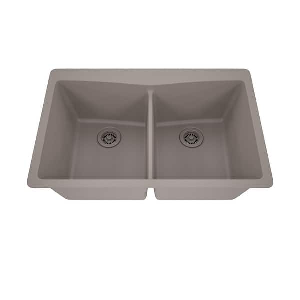 slide 2 of 8, 33 Inch Lexicon Platinum Quartz Composite Drop-in Undermount Double Bowl Galaxy Concrete Kitchen Sink LP-800TM-C-SO Galaxy Concrete