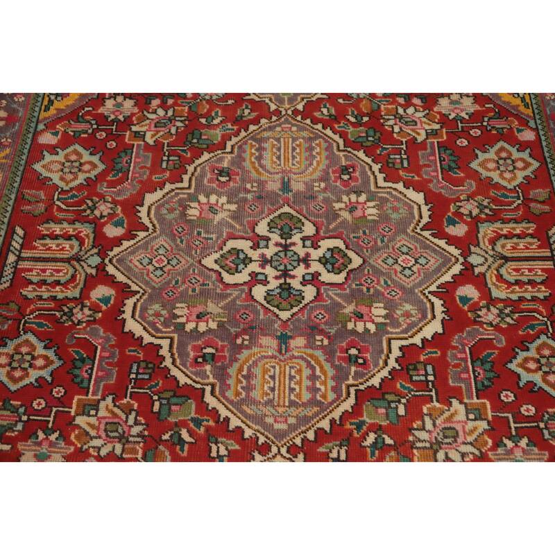 Hand Knotted Oriental 100% Wool Carpet Traditional Floral Red Tabriz Area Rug - 6' 1'' X 4' 5''