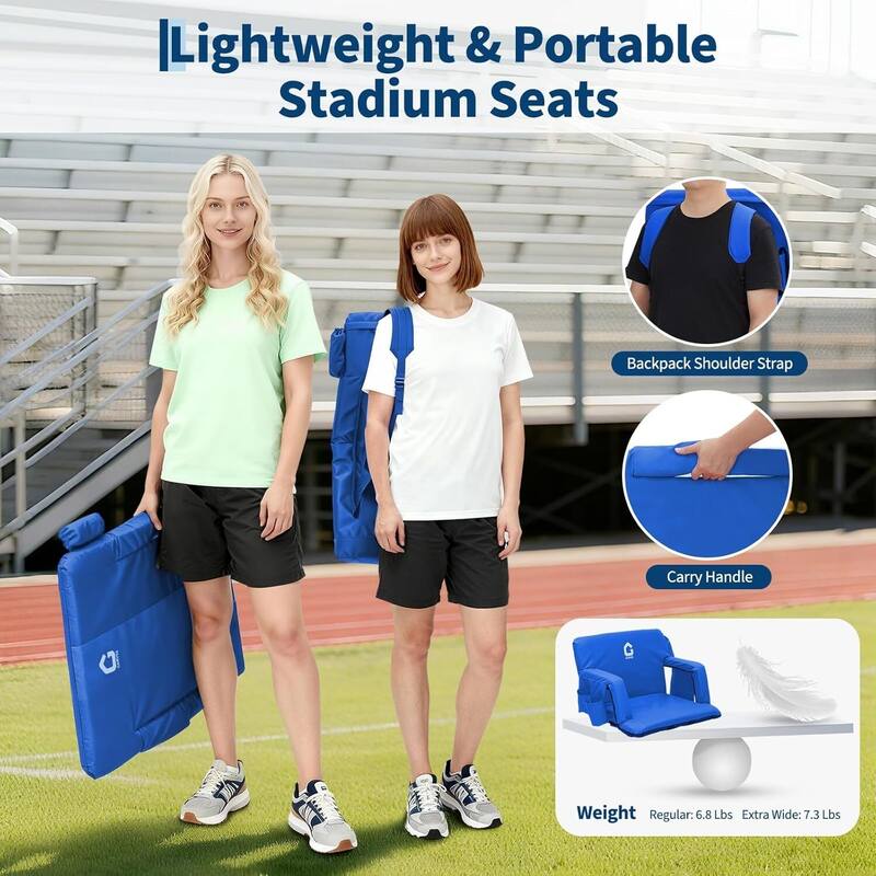 2 PCS 24.5" Reclining Bleacher Seat, Stadium Chair with Back Support Padded Cushion