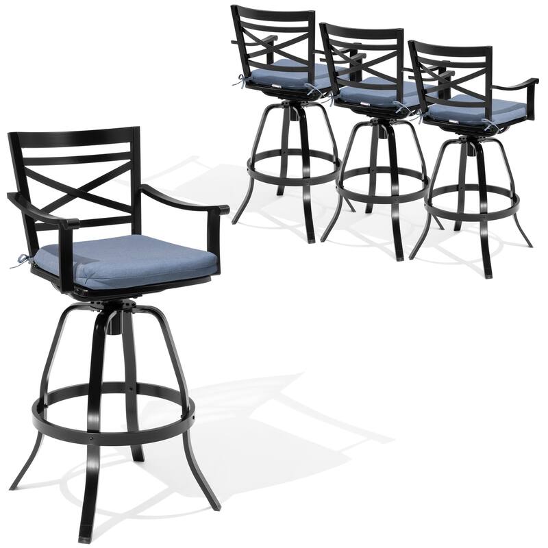Outdoor Patio Cast Aluminum Swivel Bar Stools with Sunbrella Cushion