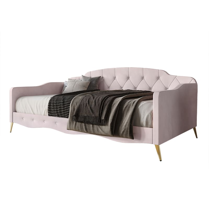 CraftPorch Velvet Crystal Button Tufted Twin Daybed