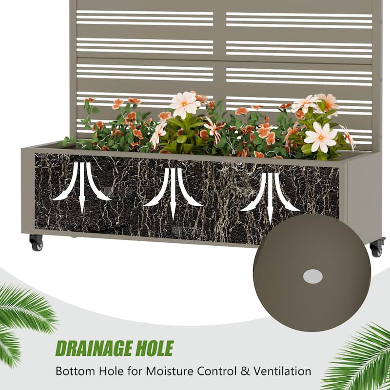 Outdoor Metal Galvanized Privacy Screen Planter Box with Trellis Lockable Wheels