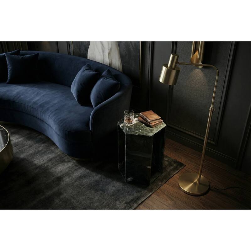 Roomfitters Luxury Natural Marble Hexagon Side Table, Solid Stone Geometric Pedestal End Table, Polished Finish