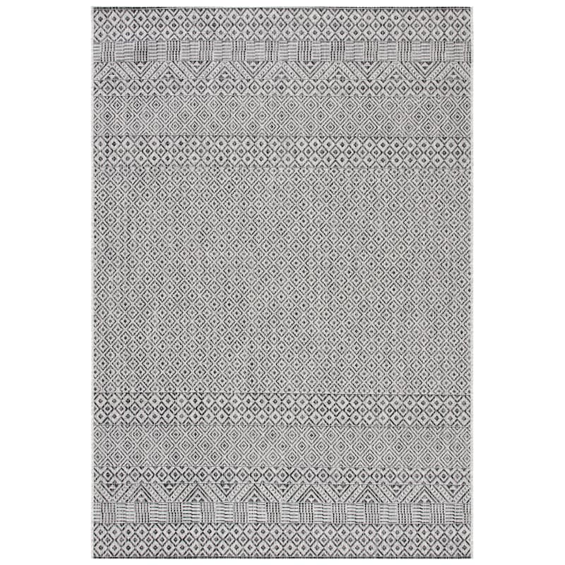 SAFAVIEH Courtyard Terezija Indoor/ Outdoor Waterproof Patio Backyard Rug - 2'7" x 5' - Grey/Black
