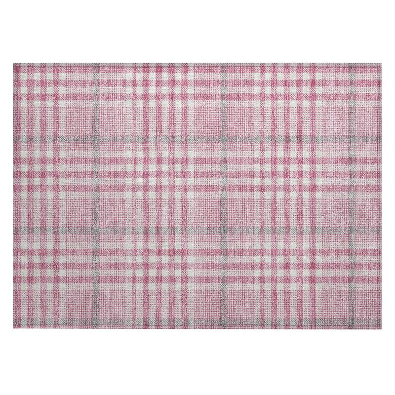 Machine Washable Indoor/ Outdoor Plaid Chantille Rug