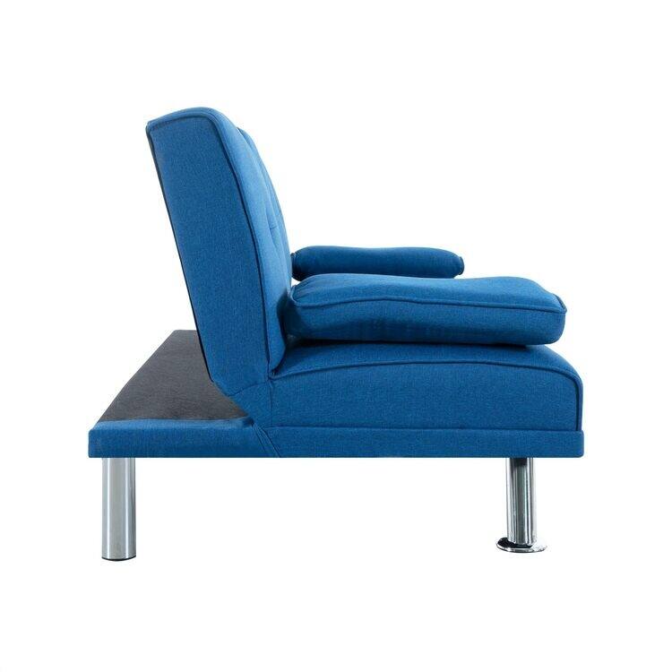 Futon Sofa Bed Couch with Armrest & Cupholders, Faux Leather Sofa Bed Couch Convertible Folding Reclining Small Couch
