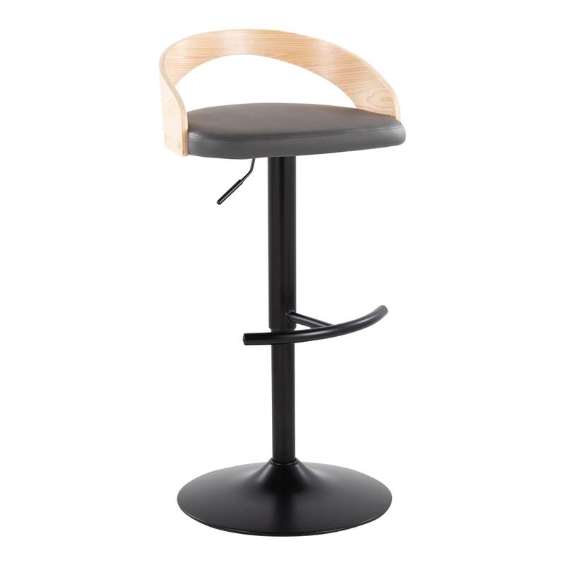 Carson Carrington Stavanger Adjustable Bar Stool with Rounded T Footrest (Set of 2) - Grey PU/Natural Wood/Black Metal