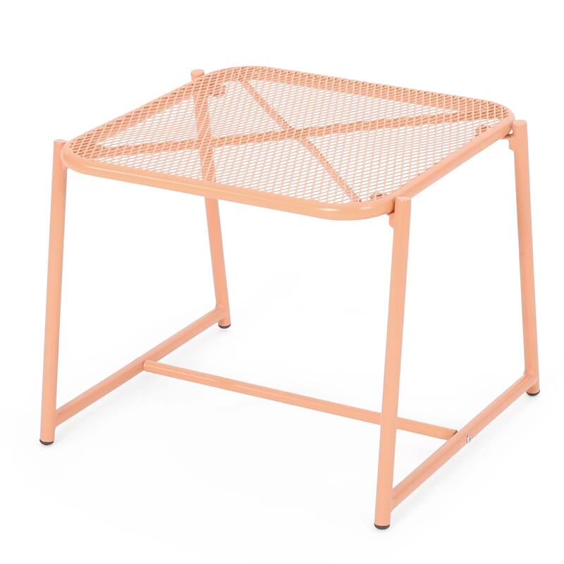Elie Outdoor Side End Table, 20 Inch Mesh Top, Orange Metal Sled Base