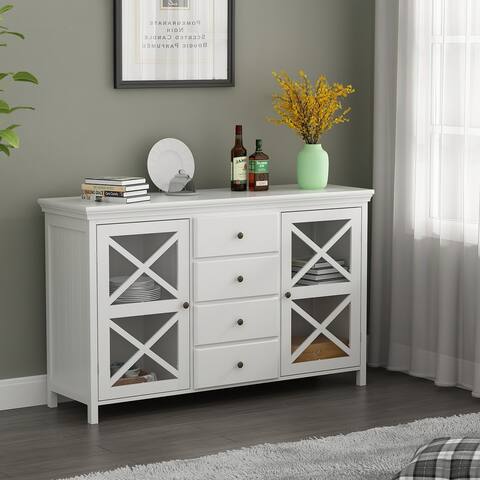 Modern Farmhouse Wood Sideboard Buffet Entertainment Center with Storage Cabinet With 4 Drawers