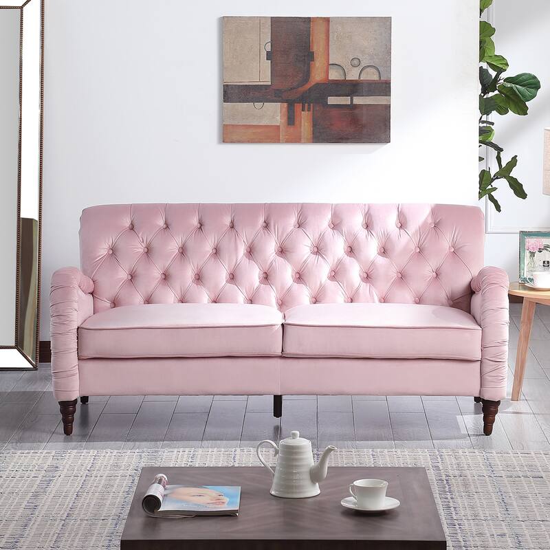 Chesterfield 3 Seater Sofa Modern Velvet Upholstered Sofa with Tufted