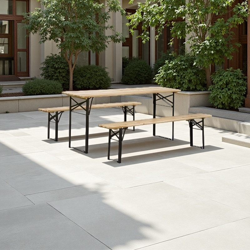 Portable 6-Foot Folding Picnic Table and Benches Set with Wooden Top and Steel Frame, Outdoor Camping and Patio Dining Furniture