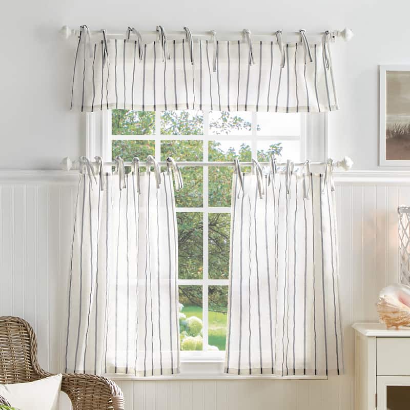 Martha Stewart Laguna Stripe 3-piece Curtain Tier and Valance Set - 1-Valance and 2-36" Tiers - Grey