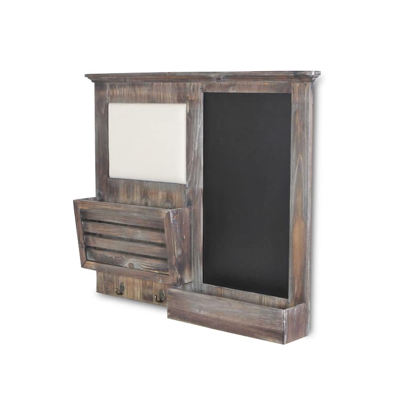 Gray Wooden Wall Chalkboard with Side Storage Basket - 29.5W x 4.2 D x 24.5 H