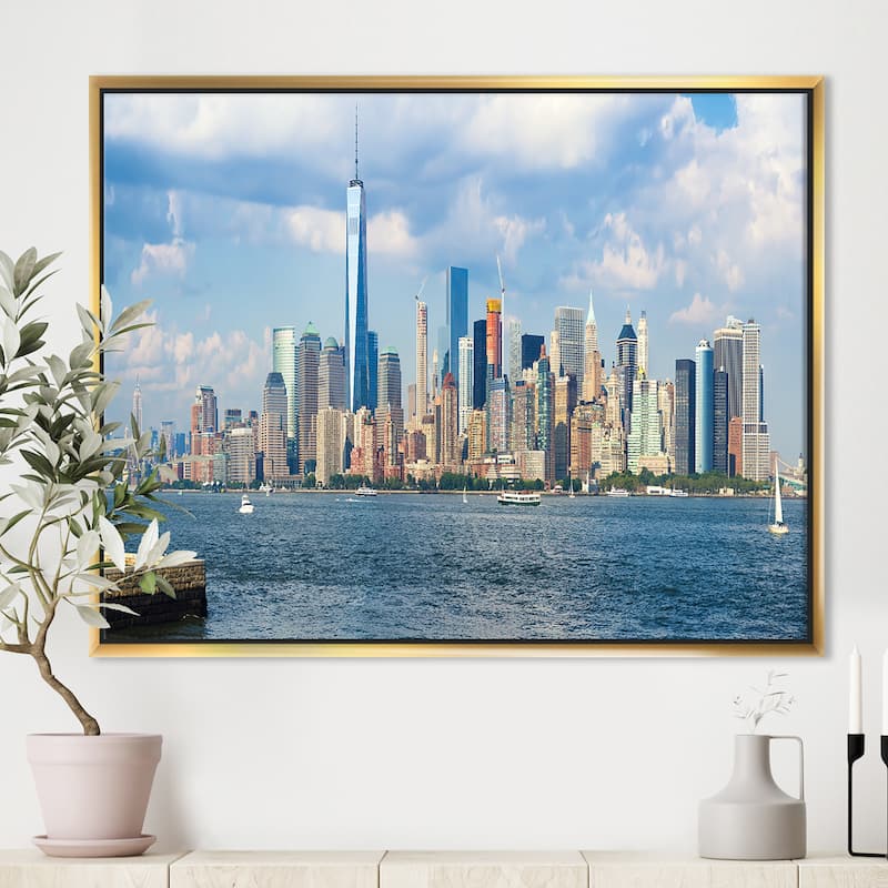 Designart "Lower Manhattan Skyline Panorama" Cityscape Framed Canvas Art Print