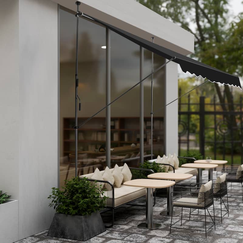 Retractable Patio Awning with 180g PU-Coated Polyester Fabric Aluminum and Steel Frame Adjustable 0 to 90 Degrees