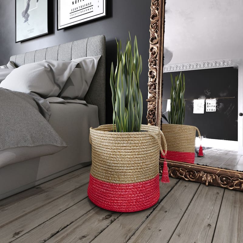 Sevita Two-Tone Jute Hand-Stitched Storage Basket with Handles