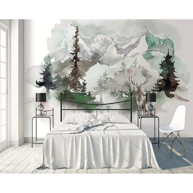 GK Wall Design Forest Winterscape Horned Deer Nordic Peel&Stick Wallpaper