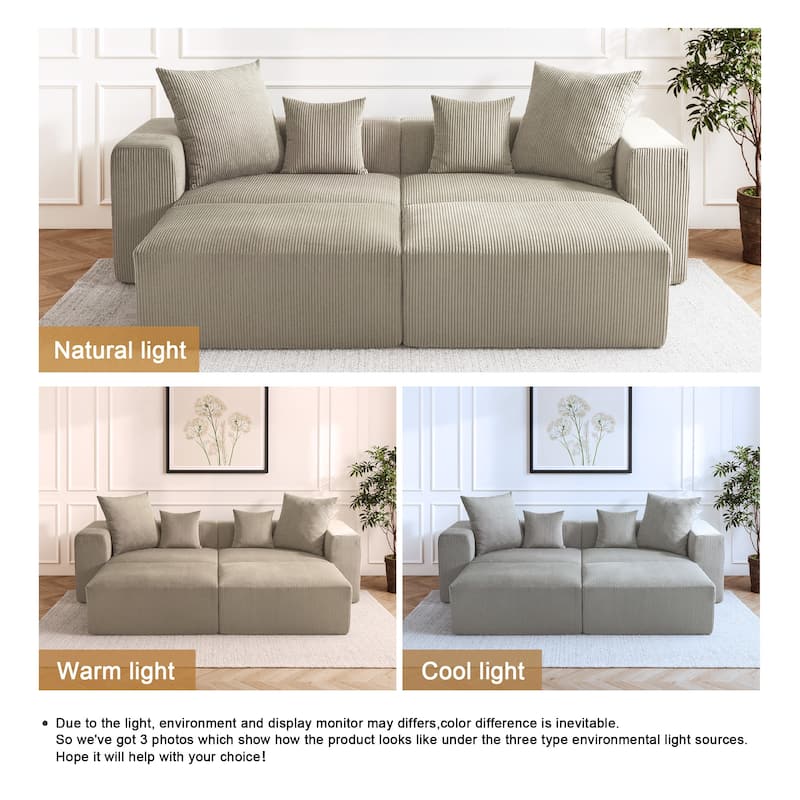 Corduroy Upholstered Modular Sectional Sofa with Ottoman