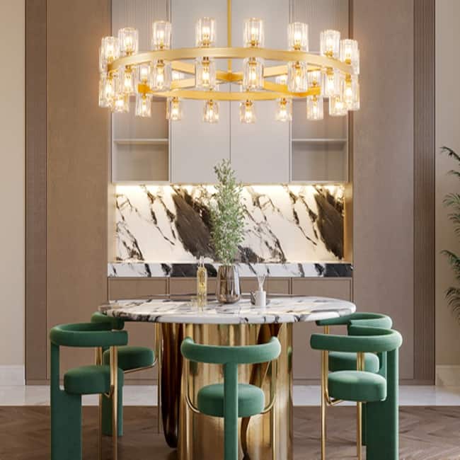 KAYLA Wagon Wheel Chandelier With Crystal Shade