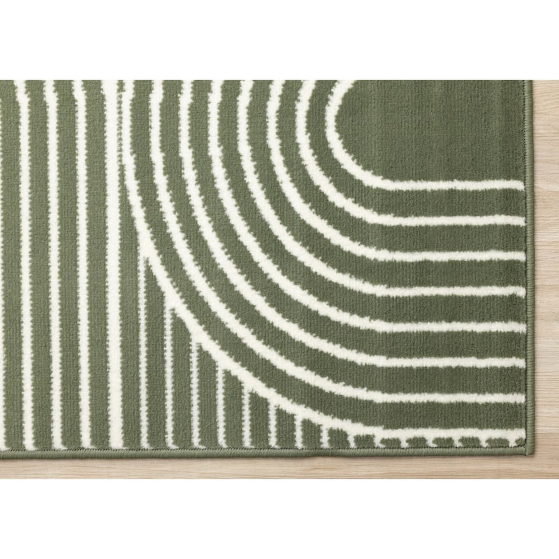 Modern Geometric Arches Rug in Green White