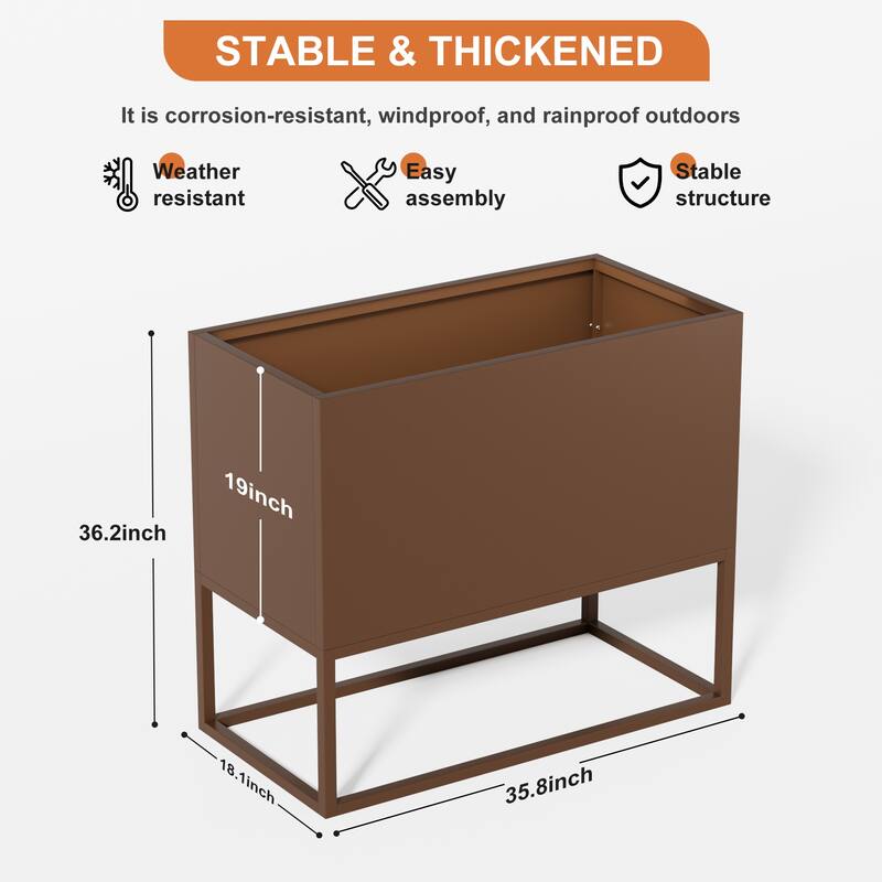 36*18*18 inch Large Metal Rectangular Planter with Shelves and Drainage Holes for Indoor/Outdoor Use, Perfect