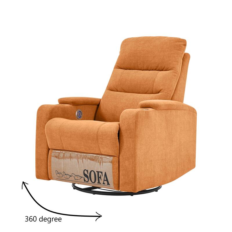 Swivel Rocking Recliner Sofa Chair With USB Charge Port & Cup Holder