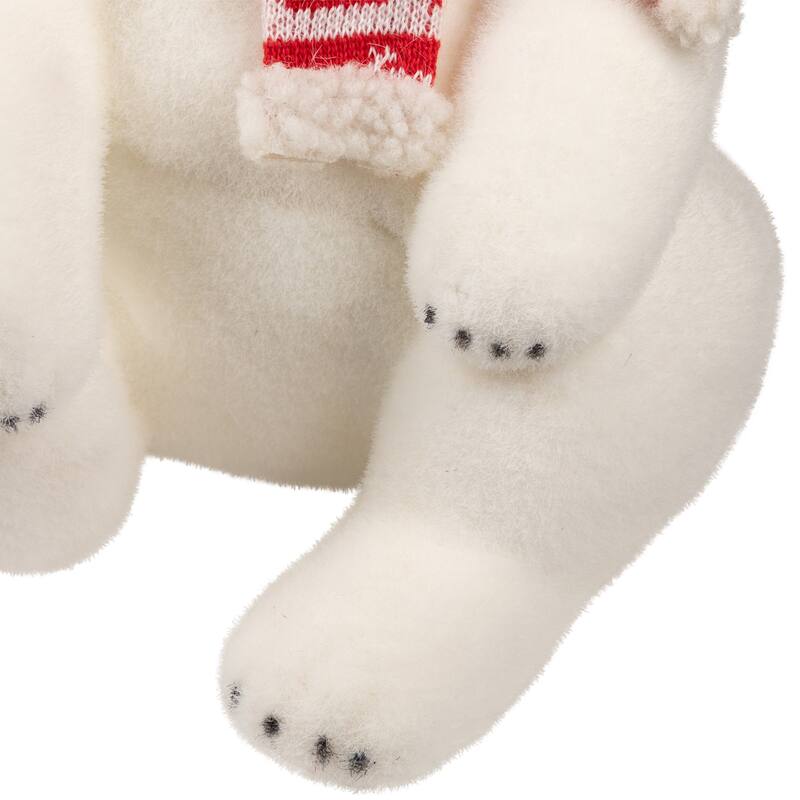 Sitting Polar Bear with Scarf Christmas Figure - 12.25" - White and Red