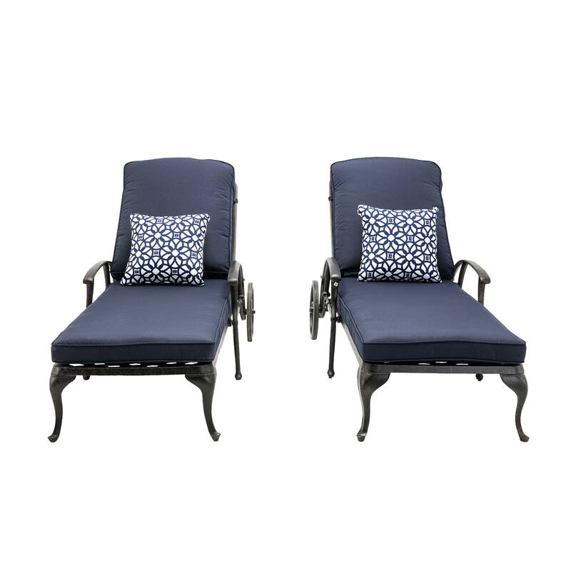 Aluminum Reclining Outdoor Chaise Lounge with Wheels and Cushions (Set Of 2)