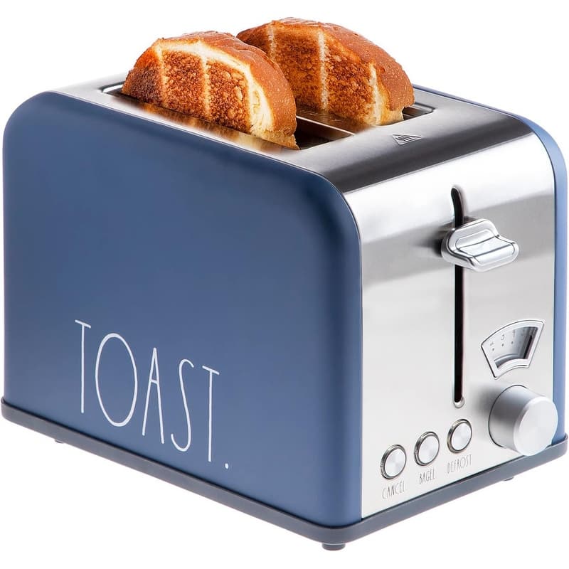 Rae Dunn Toaster, Stainless Steel 2 Slice Square Toaster, Wide Slot with 5 Browning Levels, with Bagel, Defrost
