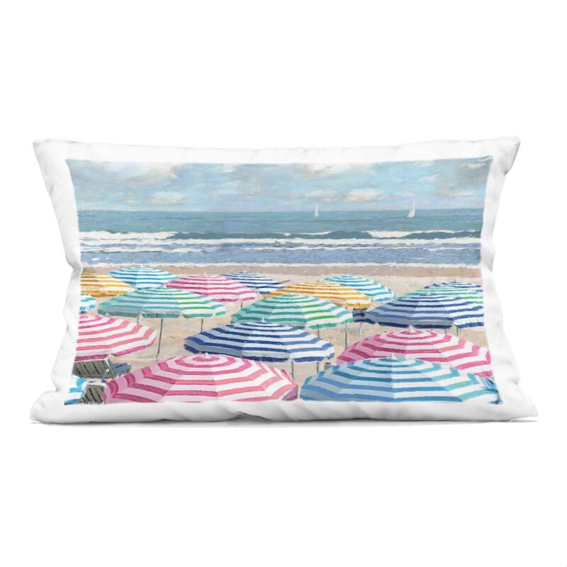 Stupell Shore with Bright Umbrellas Decorative Printed Throw Pillow Design by Amber Sterling - Accent - Polyester - Blue - Single