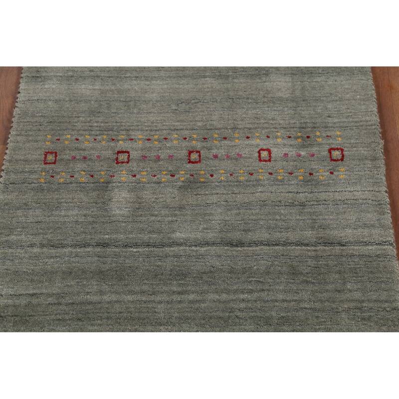 Grays & Green Striped Gabbeh Indian Rug Hand-Knotted Wool Carpet - 2'7"x 4'9"
