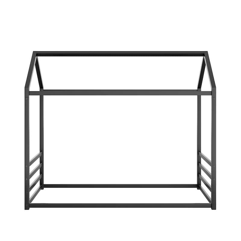 Montessori Style Metal Floor Bed Frame, House Shaped Bed for Kids and Toddlers, No Slats, House Bed