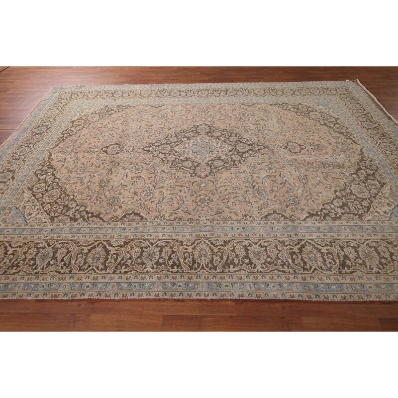 Distressed Traditional Mashad Persian Vintage Handmade Wool Carpet - 8'0"x 11'5"