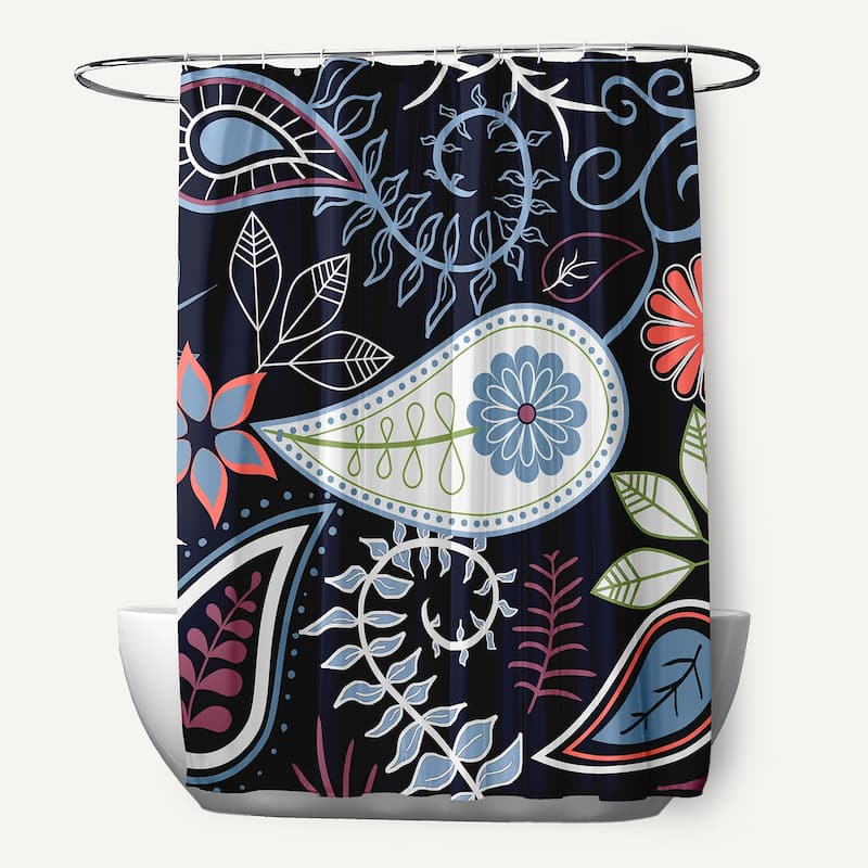 71 x 74 Paisley Floral Print Shower Curtain - Navy