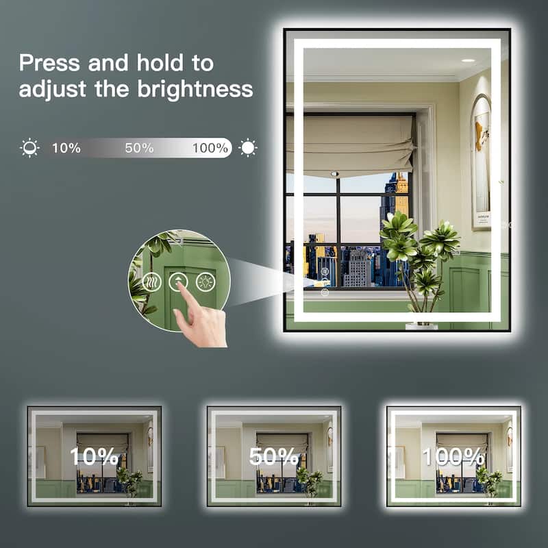 Framed Front & Back LED Lighted Anti-Fog Tempered Glass Wall Bathroom Vanity Mirror