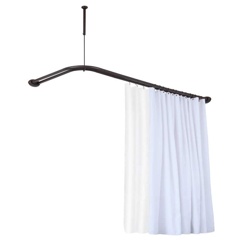 Utopia Alley Rustproof Aluminum Double L Shaped Shower Curtain Rod 72" L x 31.7" W, with 24 Shower Hooks included, Wall Mounted