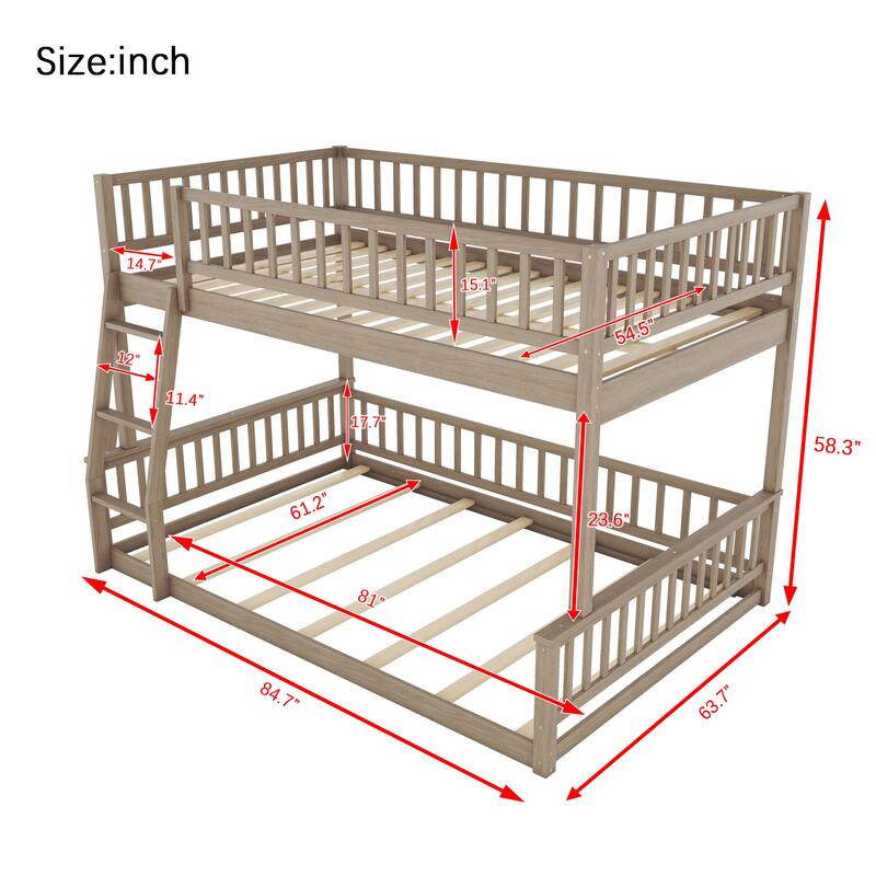 Full XL over Queen Bunk Bed with Ladder & Guardrails, Sturdy Stackable Bed Frame