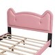 preview thumbnail 11 of 26, Cute Pine Wood Upholstered Platform Bed, Cartoon Ears Headboard, Sturdy Construction